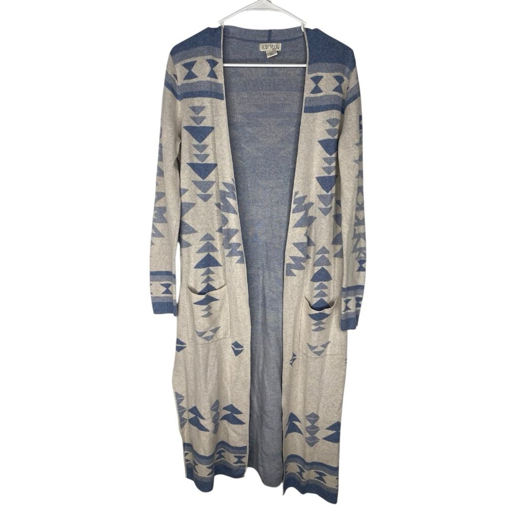 Ruby Moon Open Front Long Cardigan Blue White Wes… - image 1